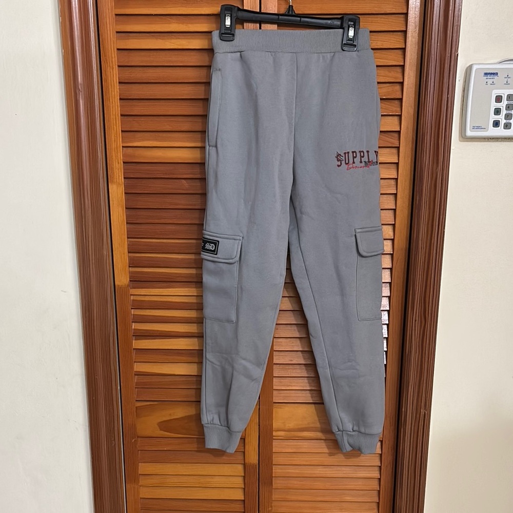 Light Gray Cargo Joggers with Elastic Cuffs